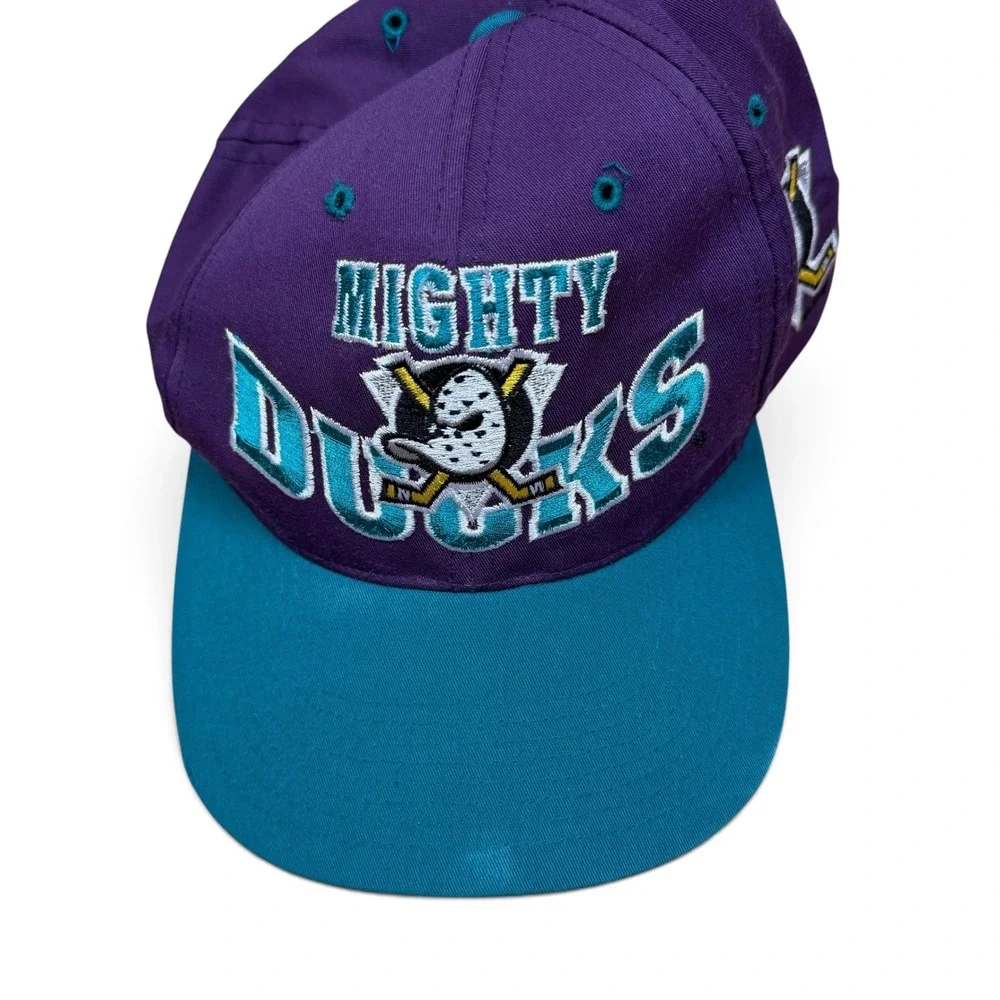 Vintage Mighty Ducks Anaheim NHL Snapback Hat The G Cap Purple Teal Retro Cap